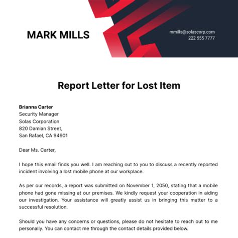 Free Report Letter For Lost Item Template Edit Online Amp Download Template Net