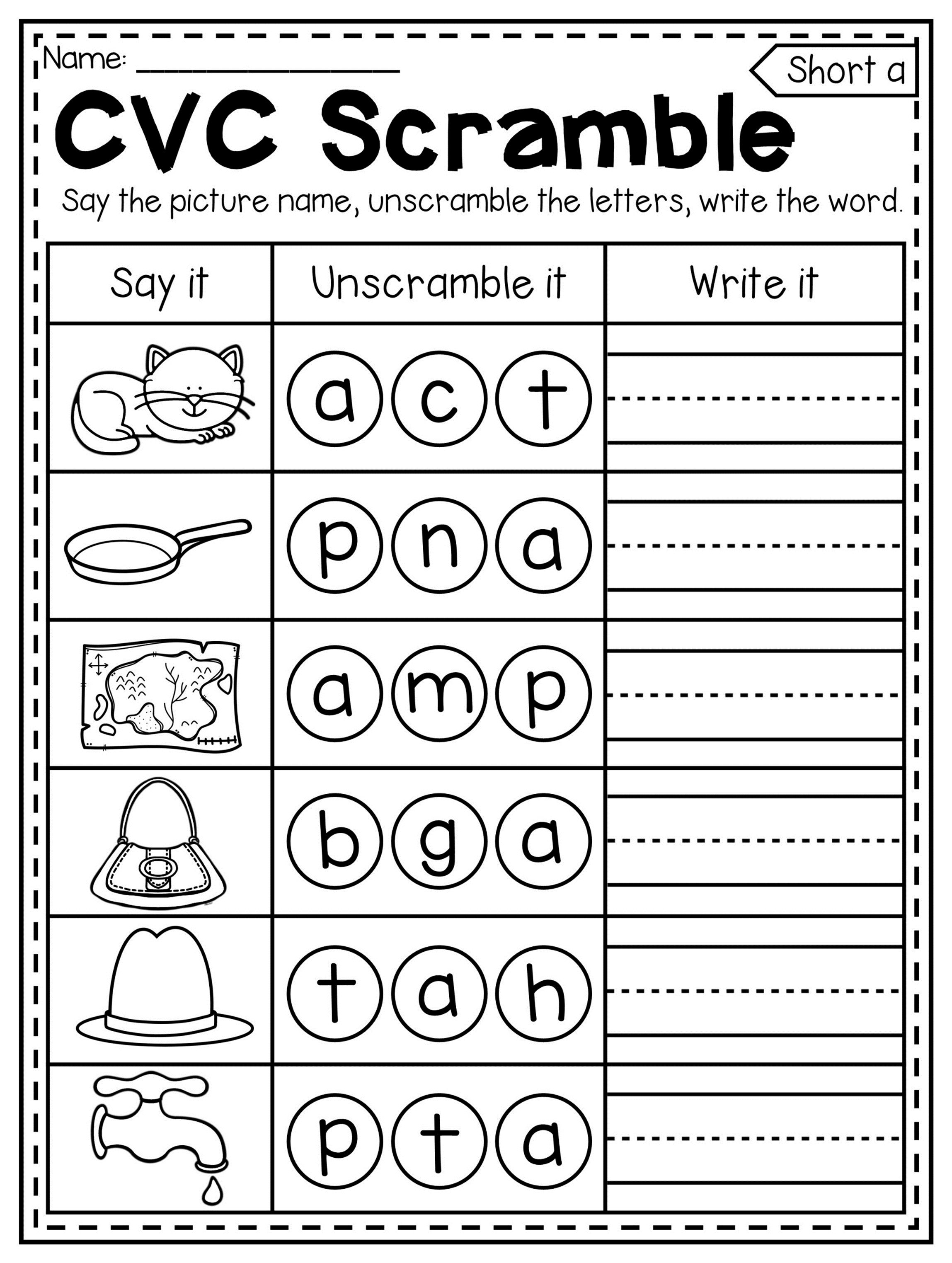 Free Short Cvc Word Activity Worksheet Preschool Kindergarten