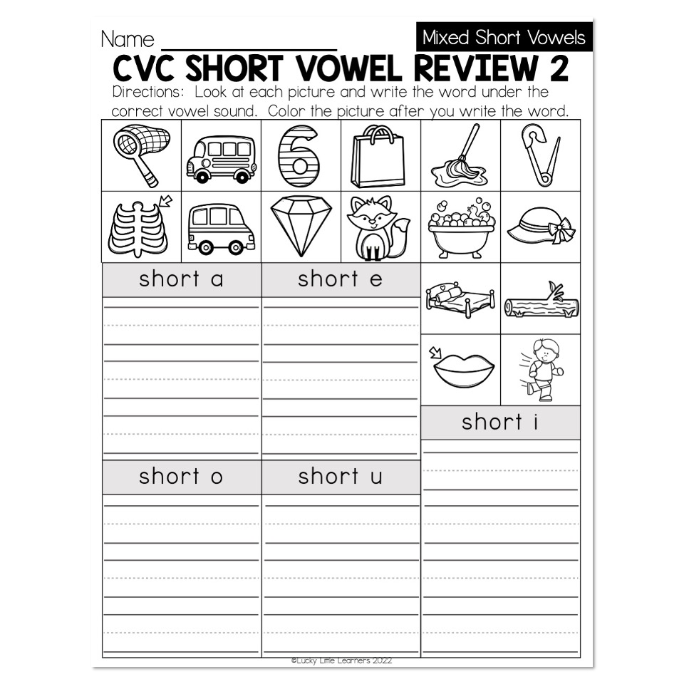 Free Short Vowel Review Worksheets Classroom Must Haves Vowel