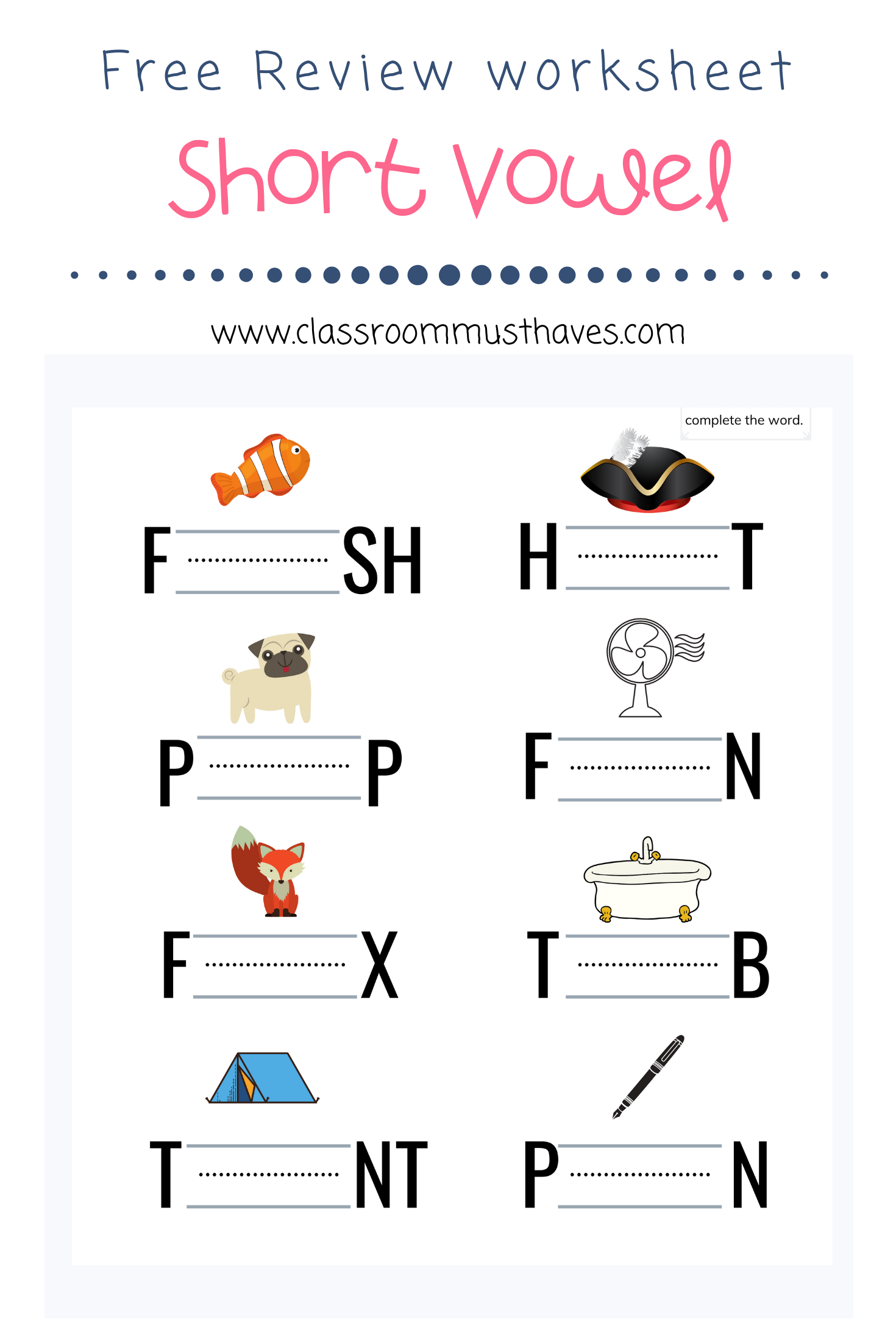 Free Short Vowel Worksheets For Kindergarten Classroom Must Haves