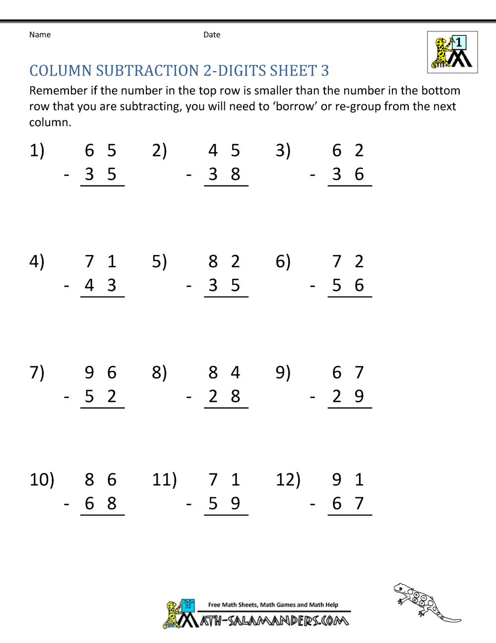 Free Subtraction Worksheet Third Grade Download Free Subtraction