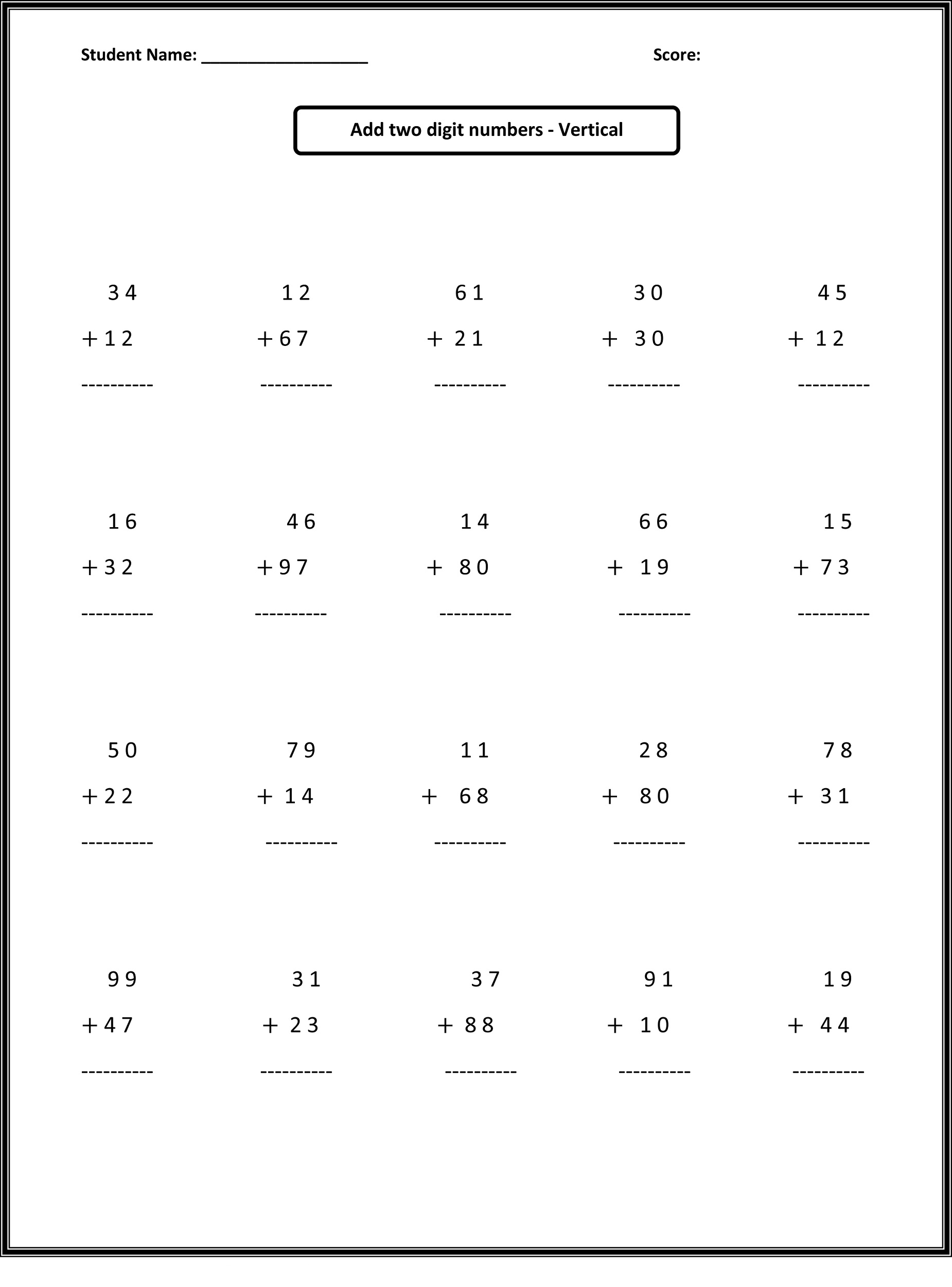 Free Summer Math Worksheets For 2Nd Grade Addition And Subtraction