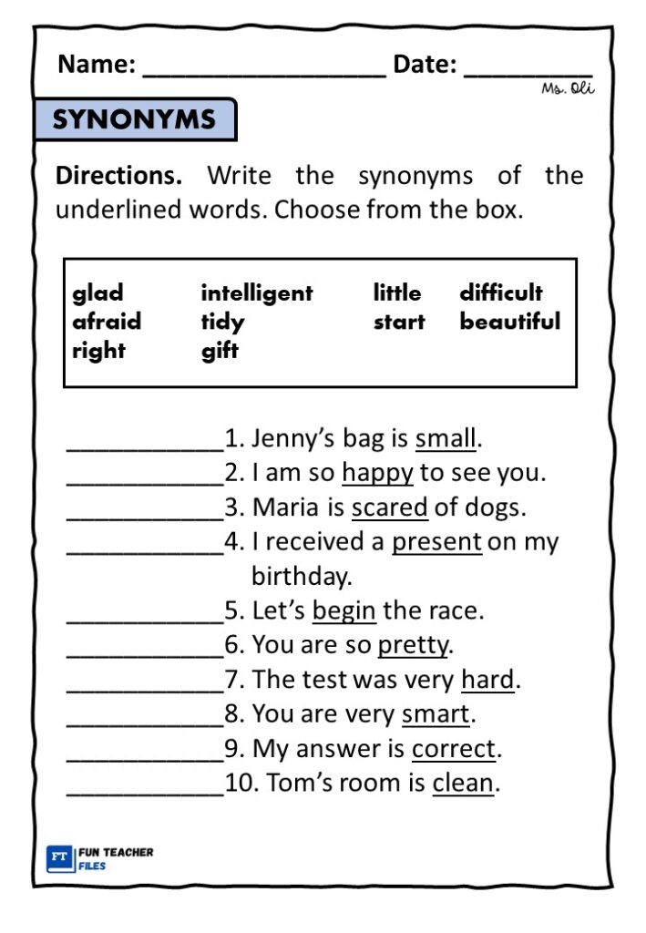 Free Synonym Worksheet Free Printable Pdf For Children