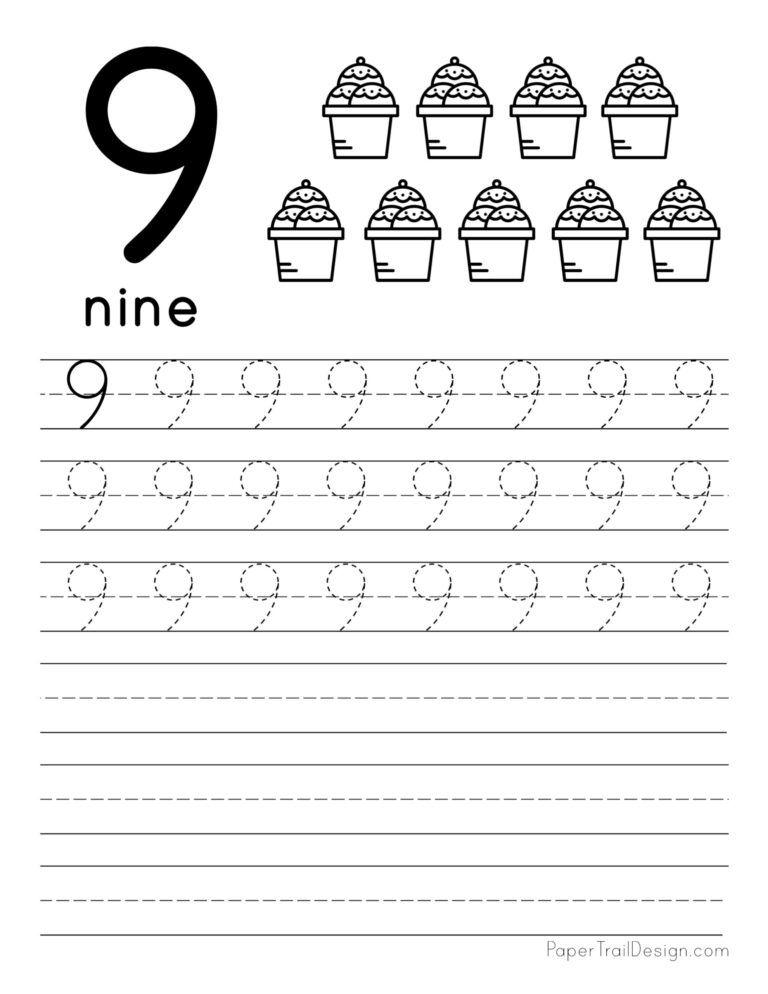 Free Tracing And Writing Number 9 Worksheet Kids Activities