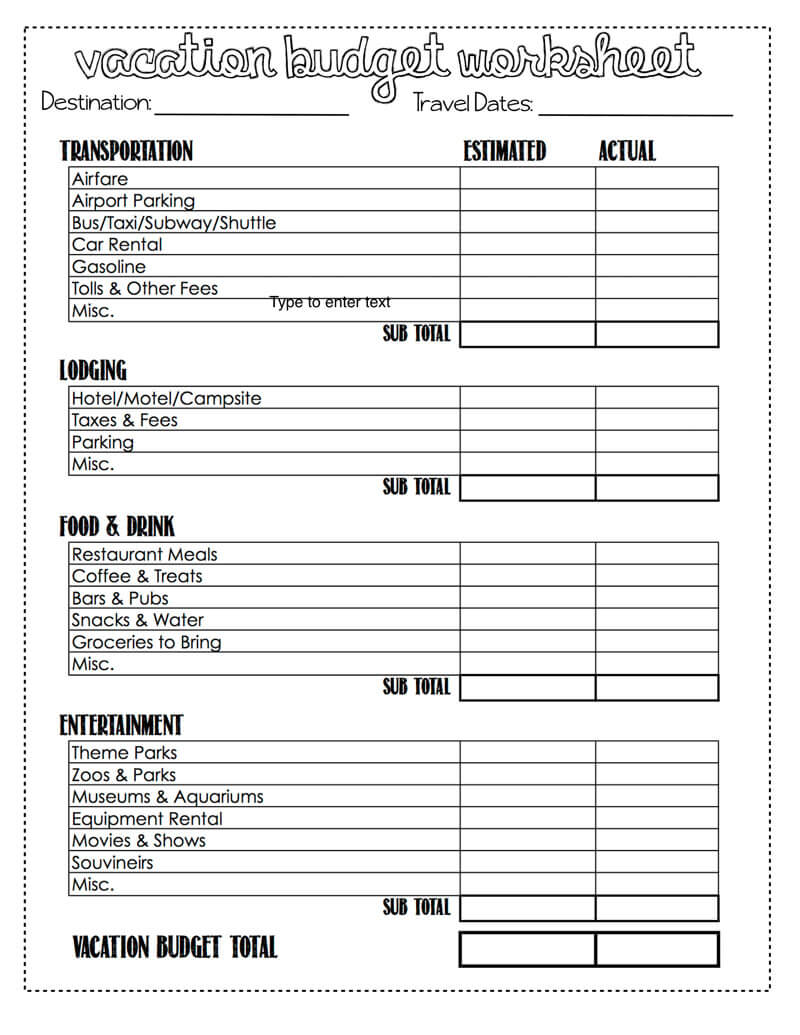 Free Travel Budget Template Free Printable Templates