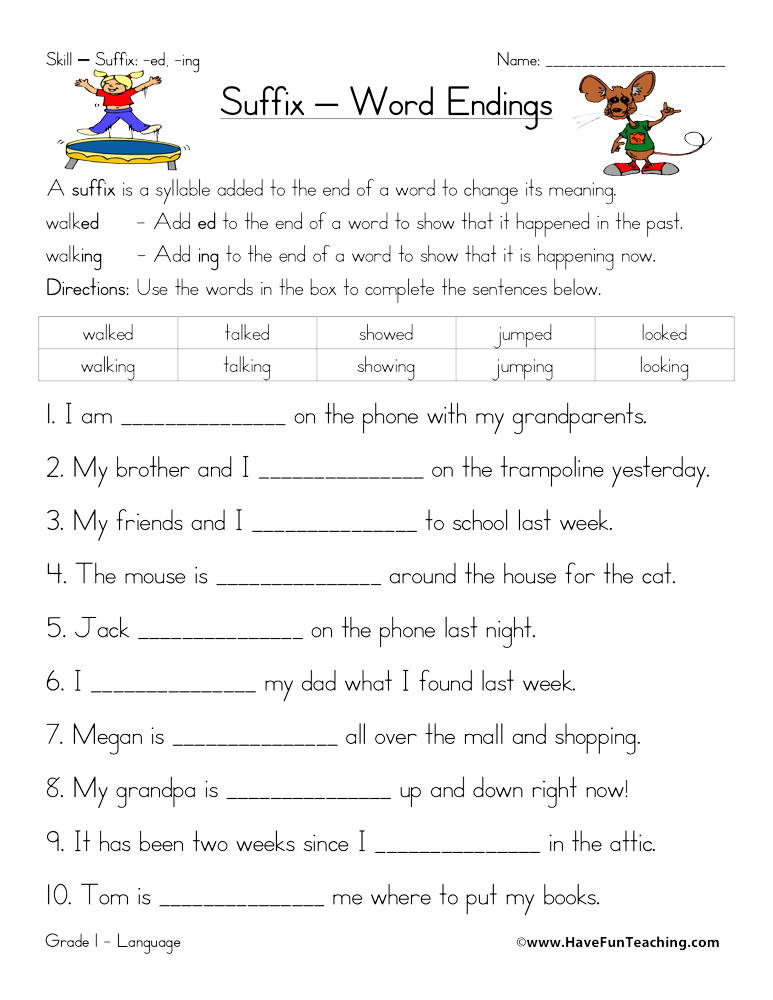 Free Worksheets For Adding Suffix Ing