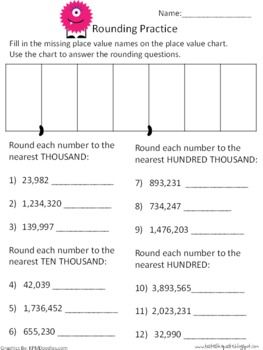 Freebie Rounding Whole Numbers Practice Sheet Teaching Math