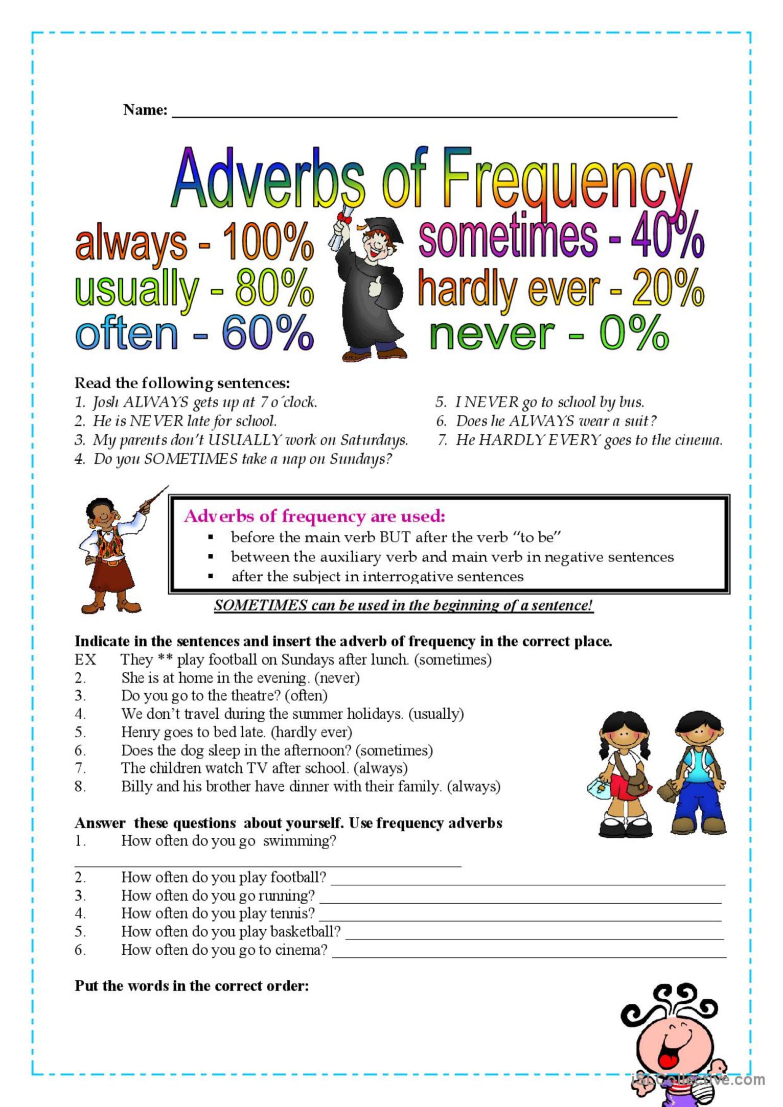 Frequency Adverbs Worksheet Free Esl Printable Worksheets Made By