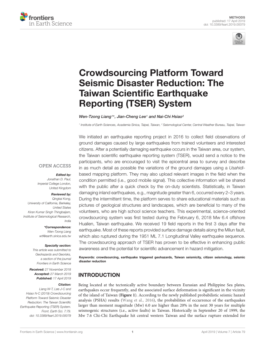 Frontiers Crowdsourcing Platform Toward Seismic Disaster Reduction The Taiwan Scientific