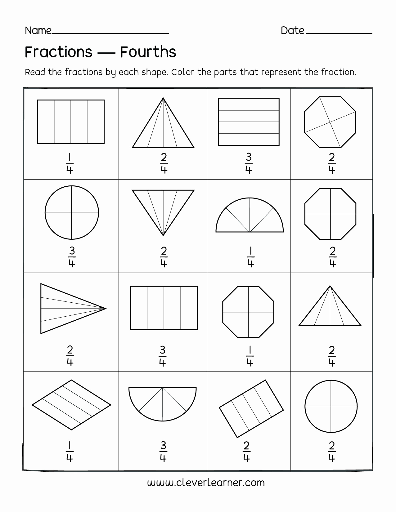 Fun Activity On Fractions Fourths Worksheets For Children