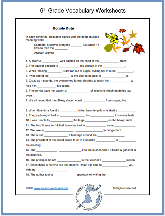 Fun Ela Worksheets 6Th Grade