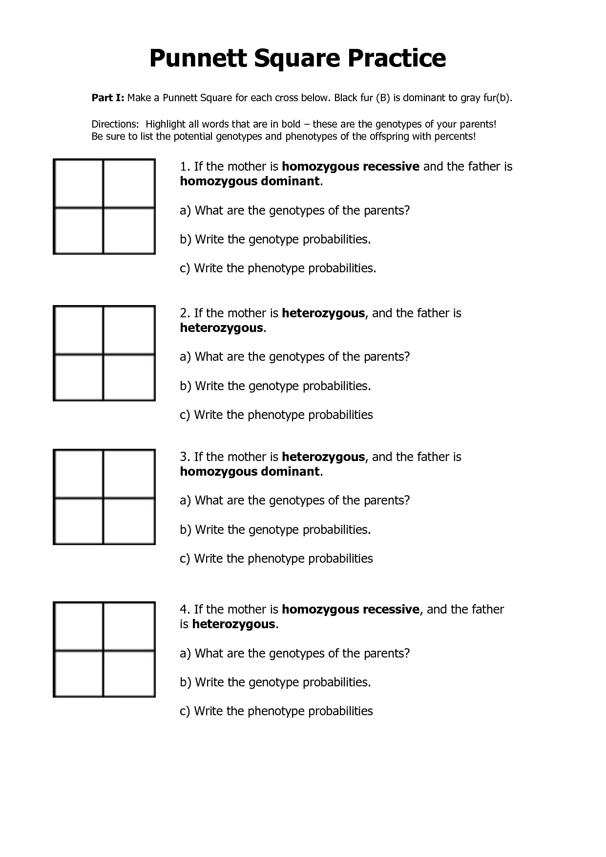 Fun Punnett Square Practice Worksheet Athens Mutual Student Corner