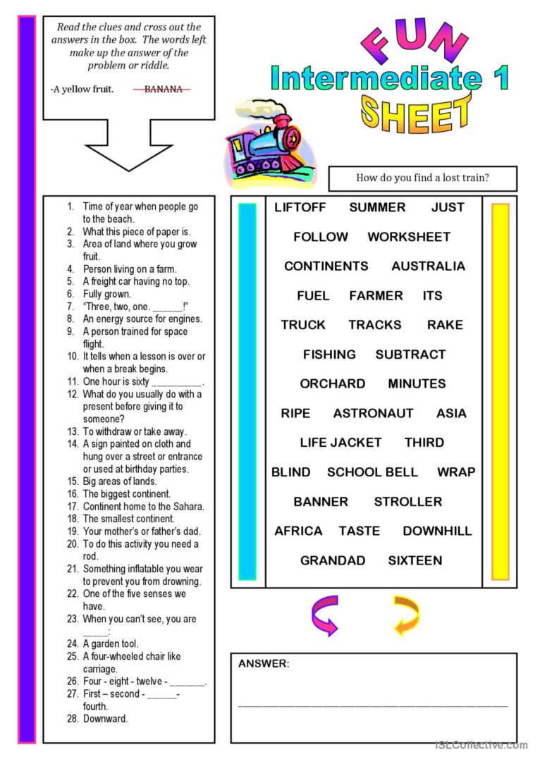 Fun Sheet Intermediate 1 Warmer Fi English Esl Worksheets Pdf Doc