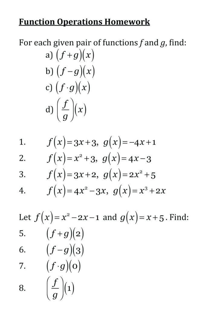 Function Operations Worksheets Worksheetsgo