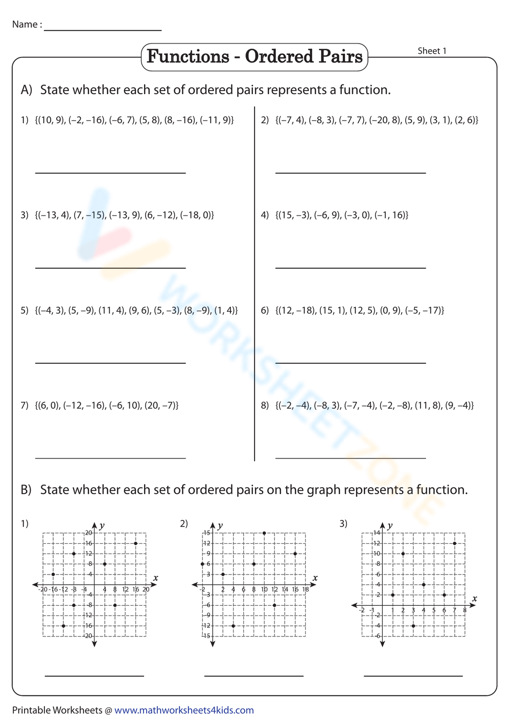 Functions Ordered Pairs Worksheet Pdf Name Functions Ordered