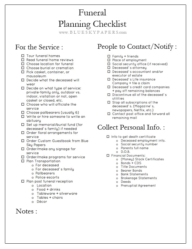 Funeral Planning Checklist Free Printable Us Urns Online