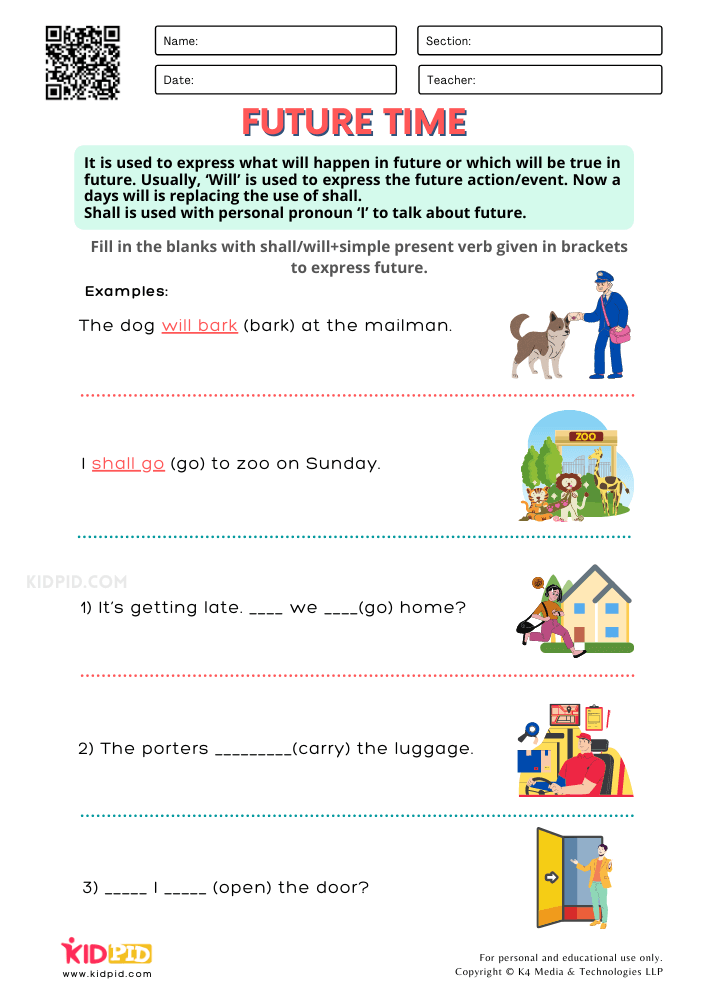 Future Tense Verbs Worksheets