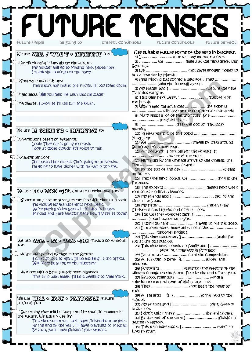 Future Tenses English Esl Worksheets Pdf Doc