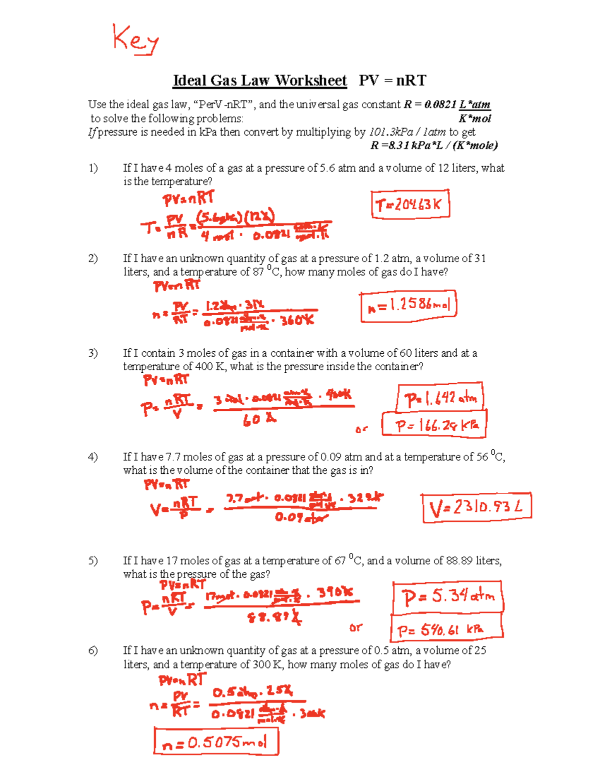 Gas Laws Worksheet 1 Answer Key Db Excel Com