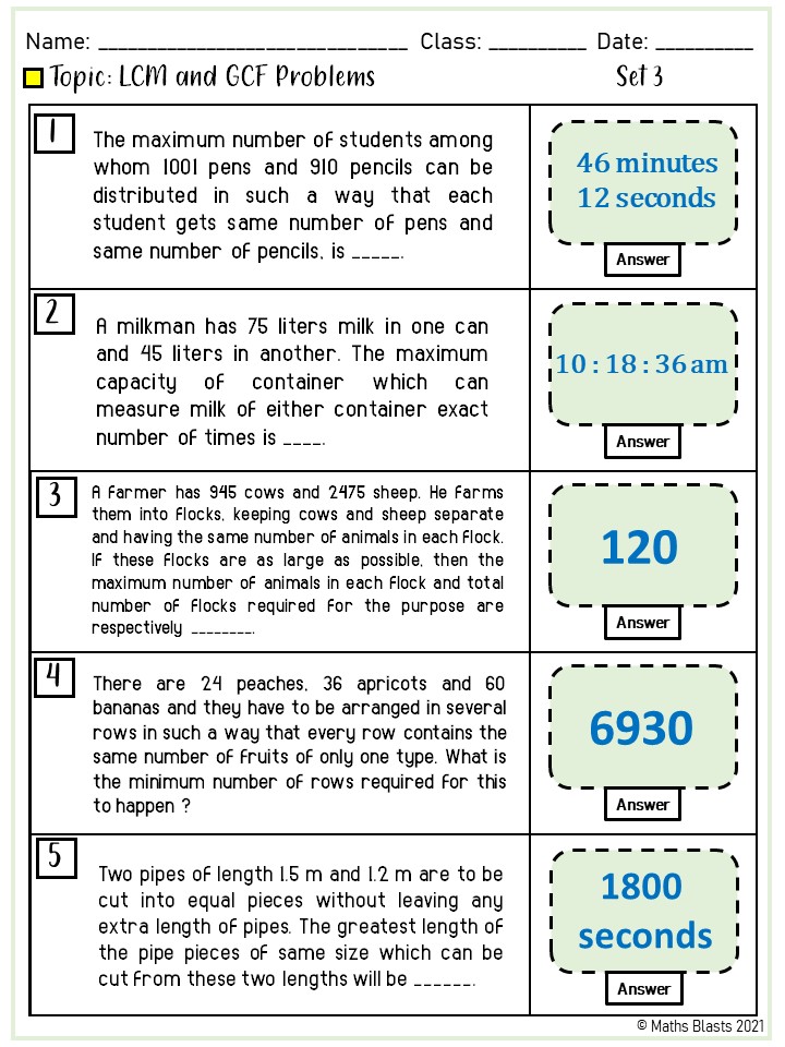 Gcf And Lcm Word Problems 1