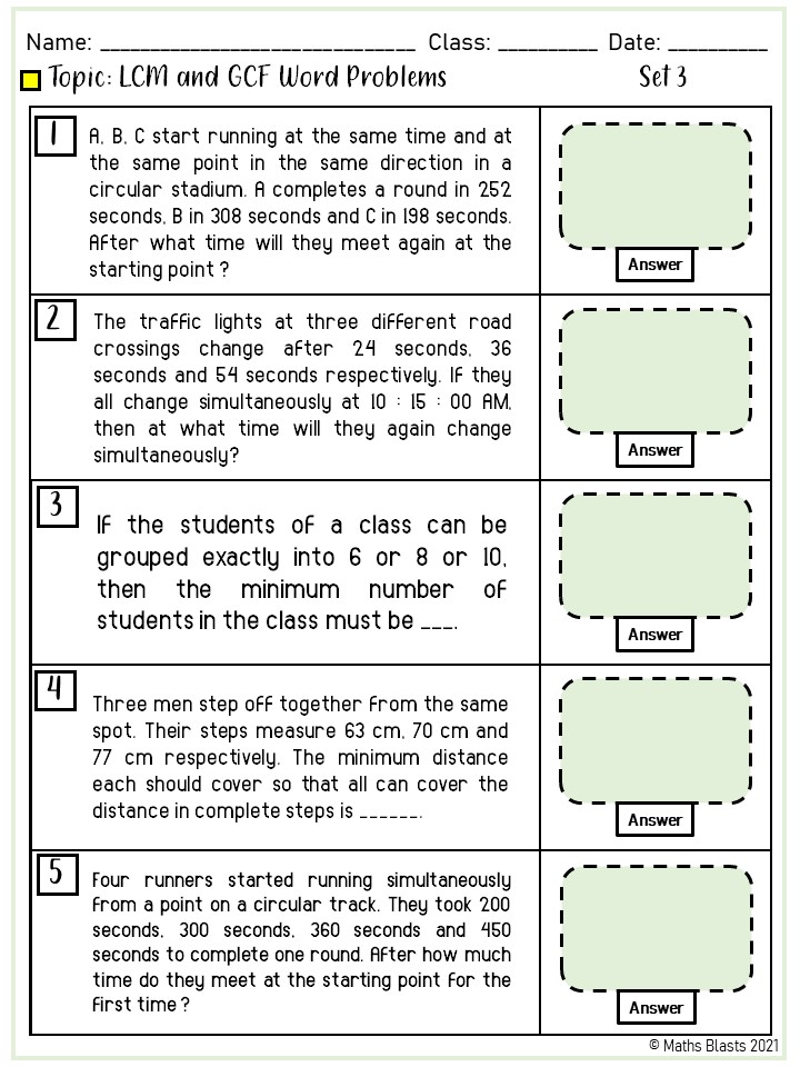 Gcf And Lcm Word Problems Worksheet Pdf