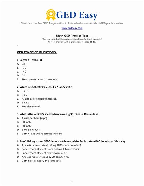 Ged Practice Test Free Printable