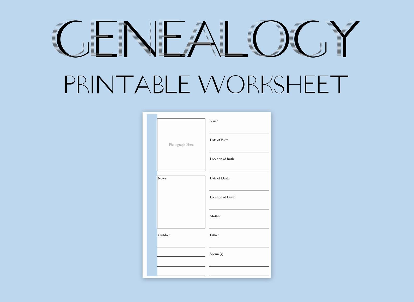 Genealogy Worksheet Printable Digital Download Letter Size Etsy