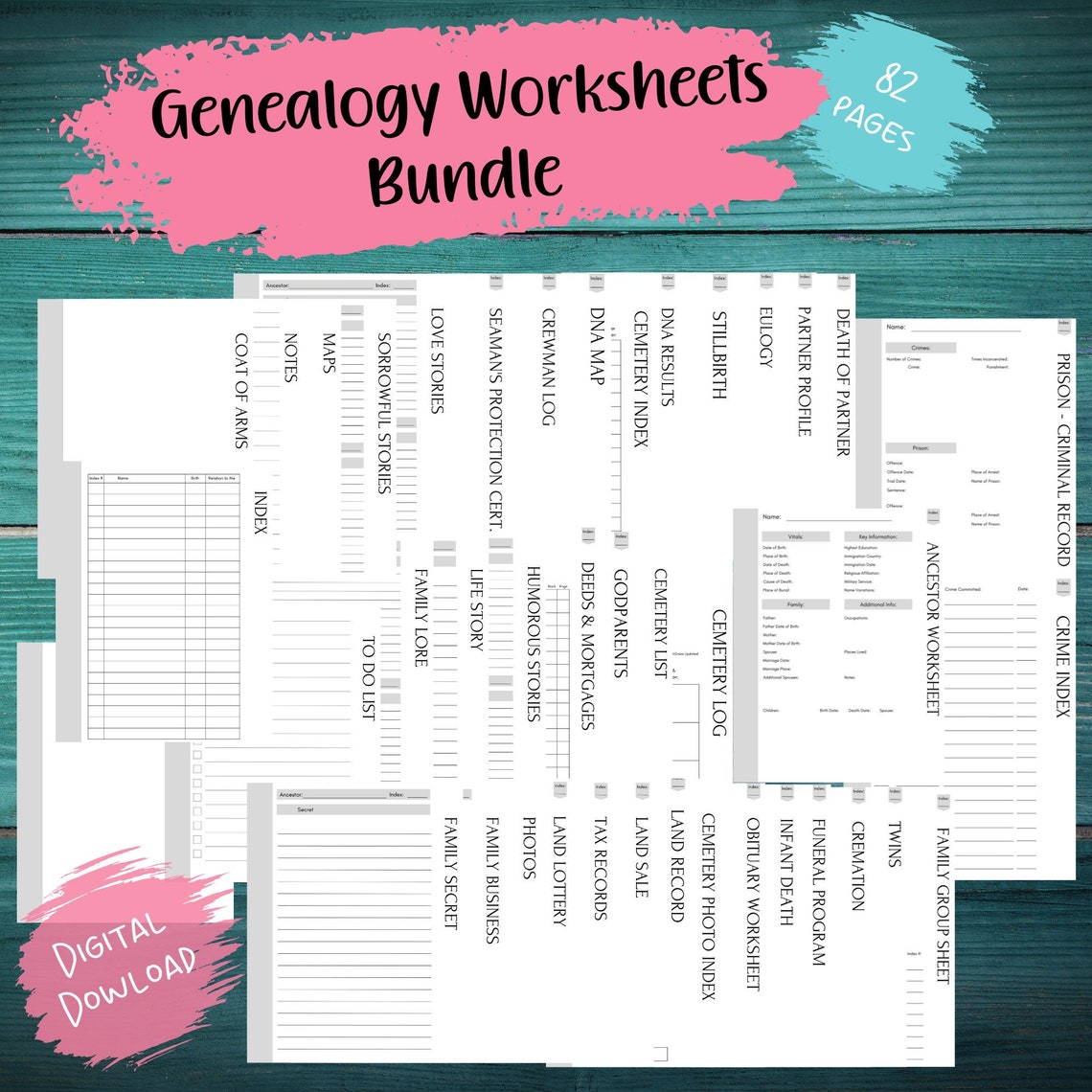 Genealogy Worksheets Ancestry Printable Family Research Etsy