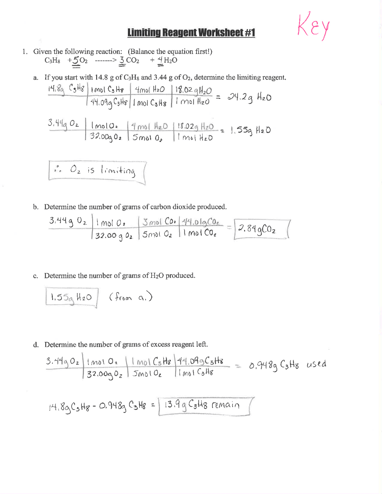 Generalgeneral Stoichiometry Limiting Reagent Worksheet