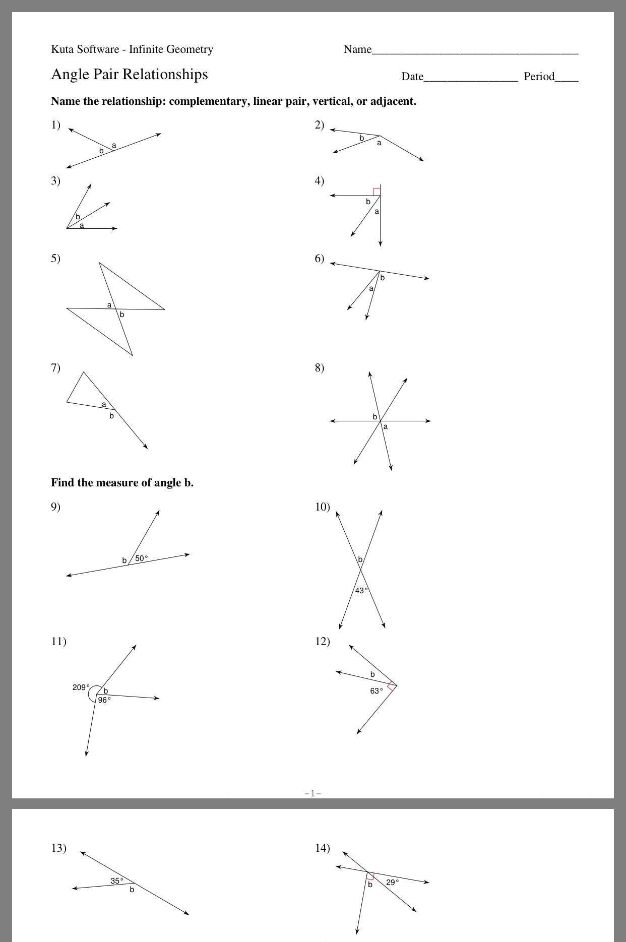 Geometry Angle Relationships Worksheet Answer Key Angleworksheets Com