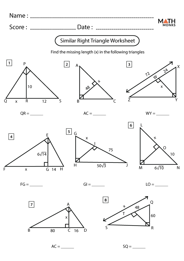 Geometry Similar Triangles Worksheet Answers Right Similar Triangles