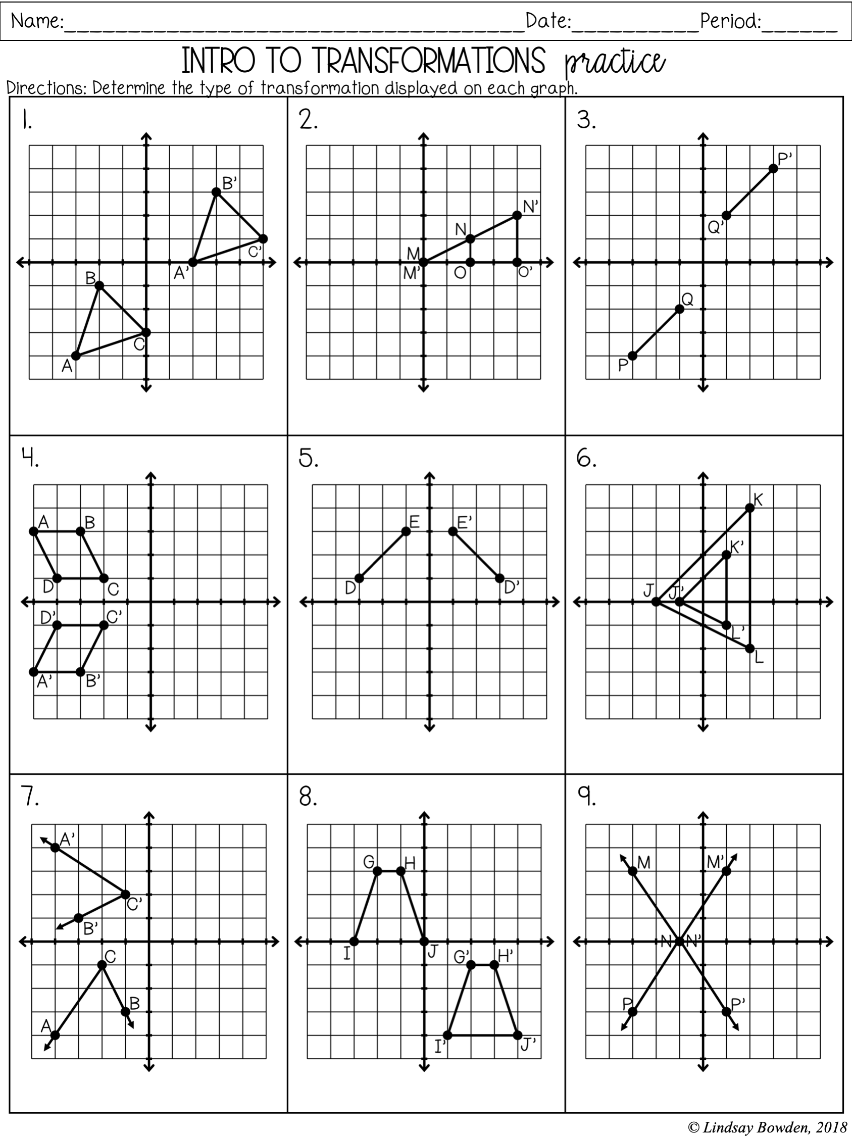 Geometry Transformations Practice Worksheet For 9Th 12Th Grade Lesson Planet