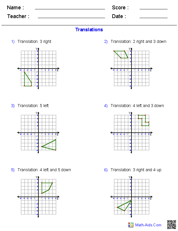 Geometry Translations Worksheets