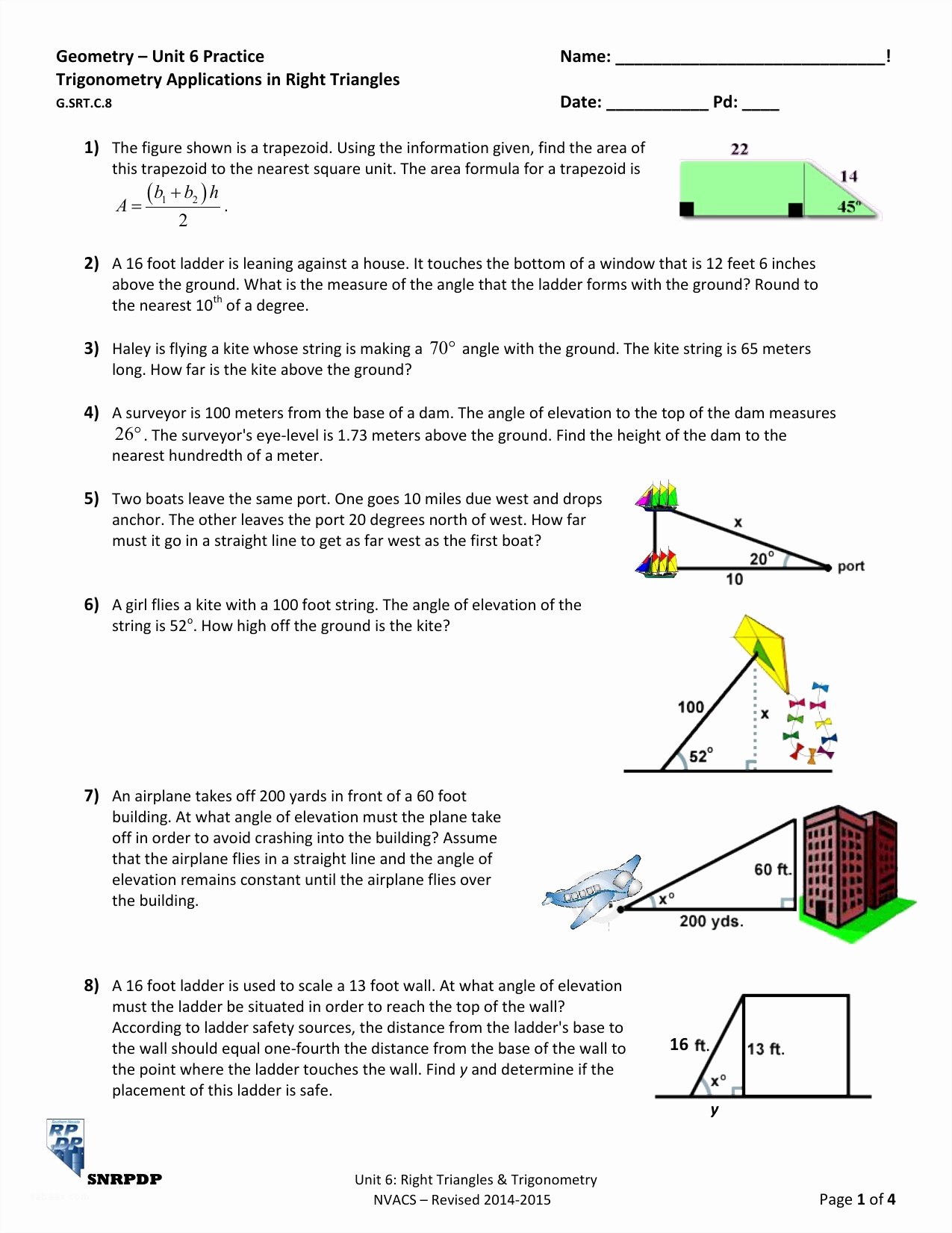 Geometry Trig Word Problems: Worksheet Answers Explained