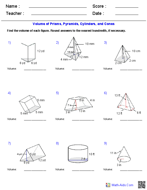 Geometry Volume Worksheets