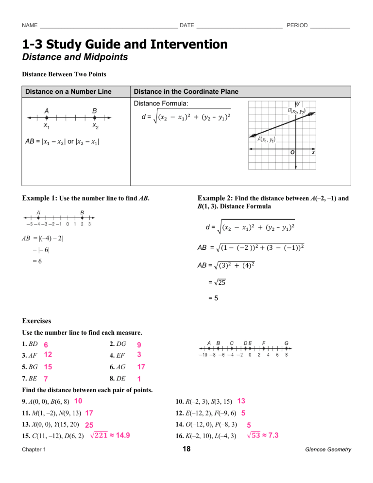 Geometry Worksheet 1 3 Distance And Midpoints Printable Word Searches