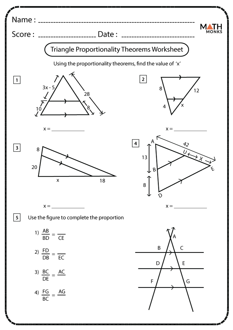 Geometry Worksheet Answers Triangle Proportionality Theorem Course Hero