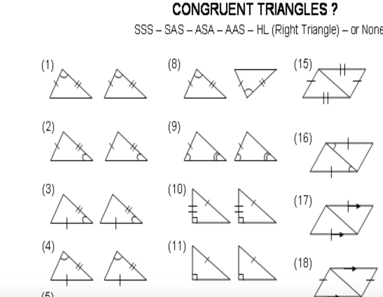 Geometry Worksheet Congruent Triangles Sss And Sas Answers