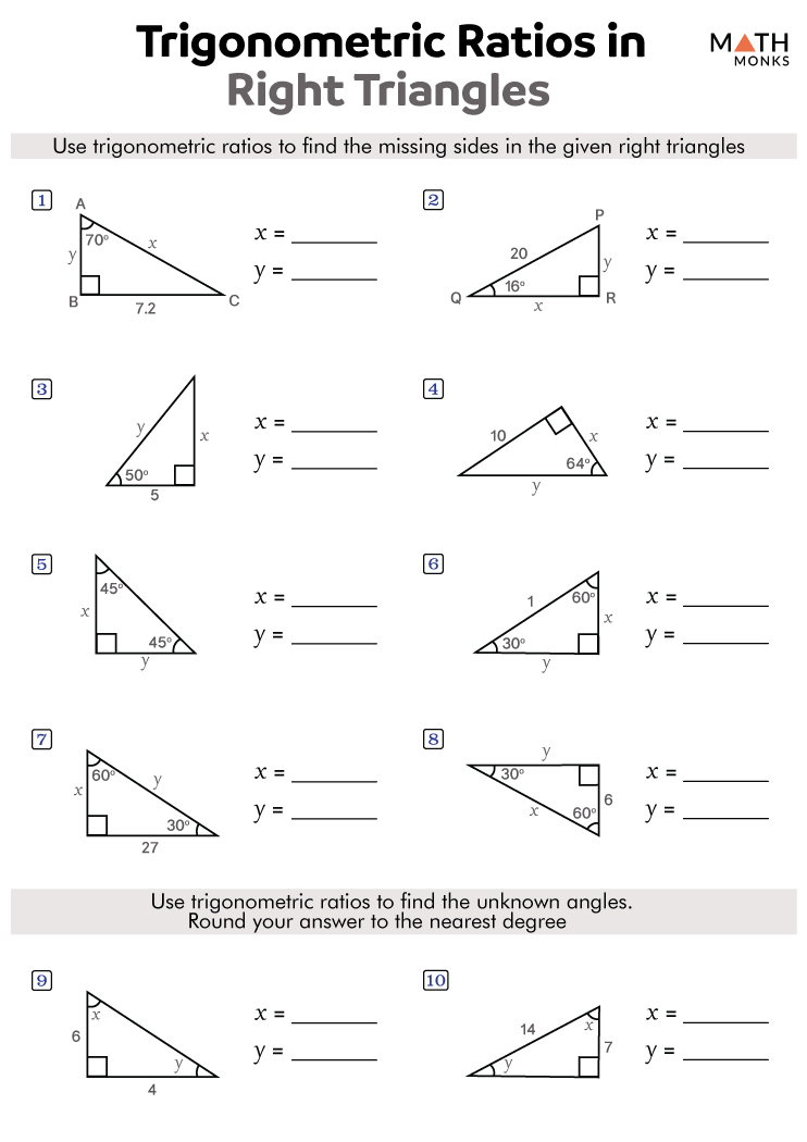 Geometry Worksheet Trig Ratios In Right Triangles Myschoolsmath Com