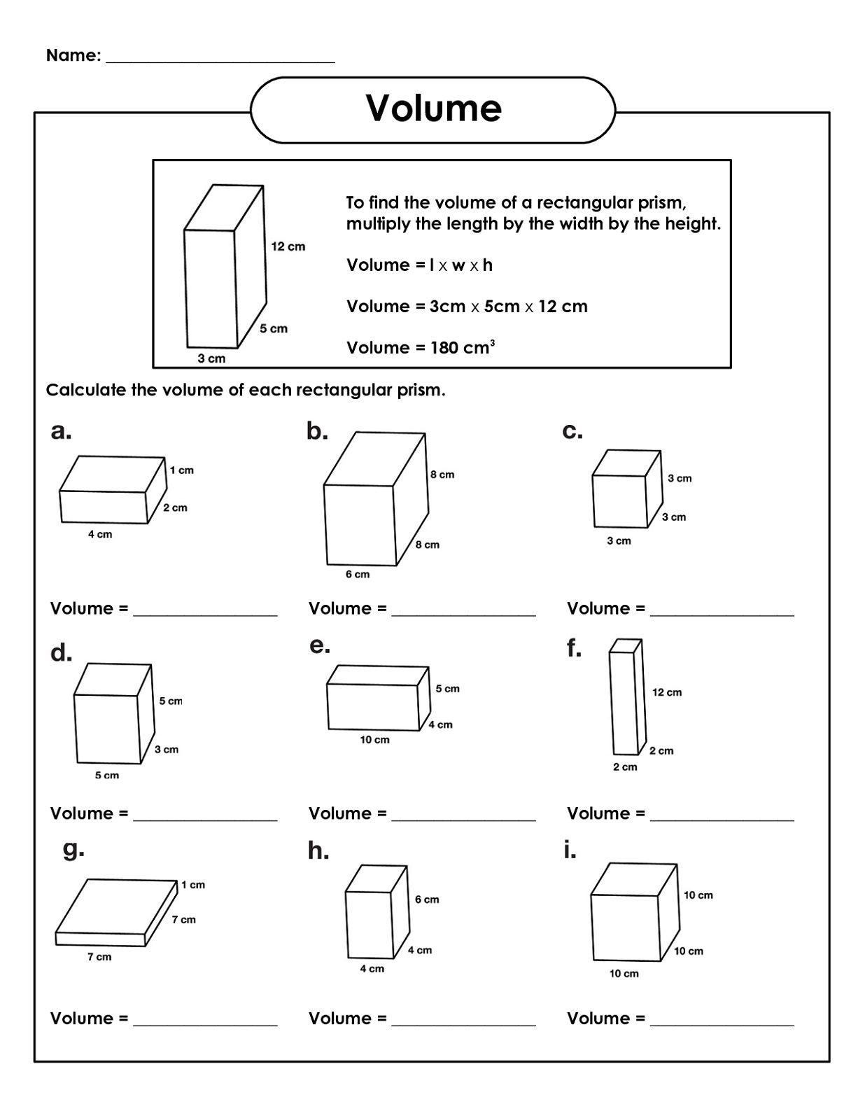 Geometry Worksheets Volume Worksheets