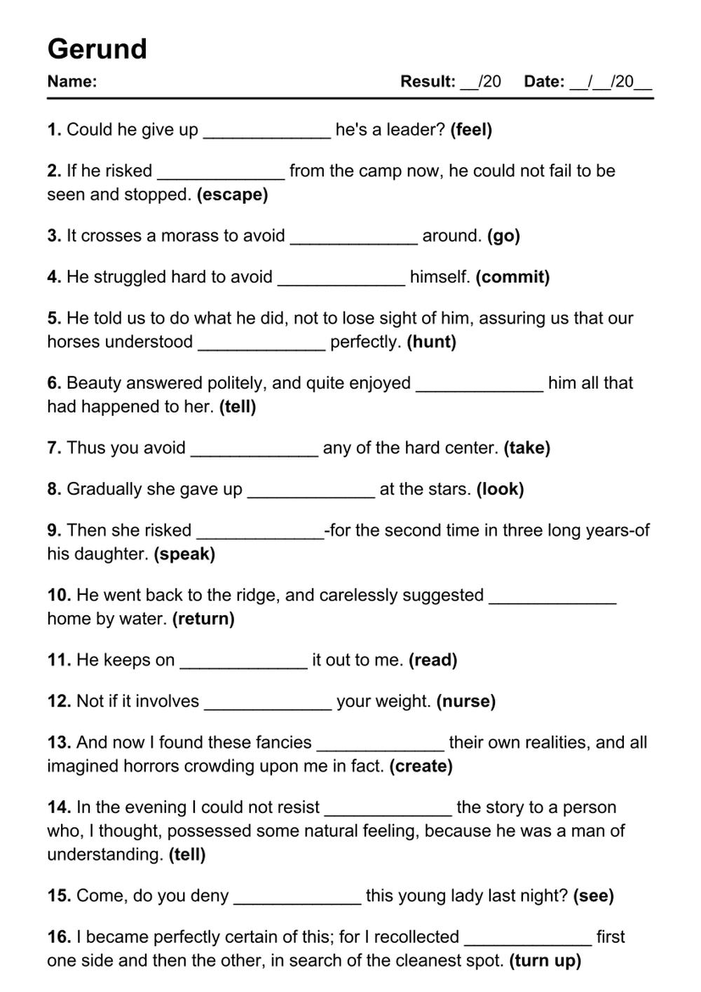 Mastering Gerunds and Gerund Phrases: Fun Worksheet