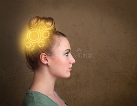 Girl Thinking With A Glowing Machine Head Stock Photo Image Of Girl Young 41672204