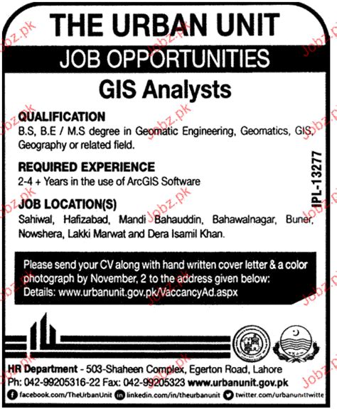 Gis Analyst Job The Urban Unit Jobs In Pakistan Jobs In Pakistan Job Job Ads