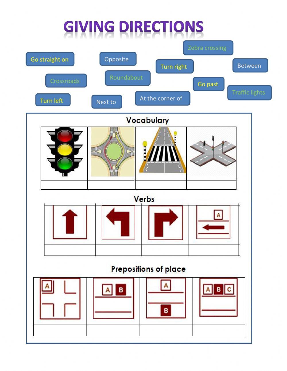 Giving Directions Interactive Worksheet English Vocabulary Words Learning English Lessons