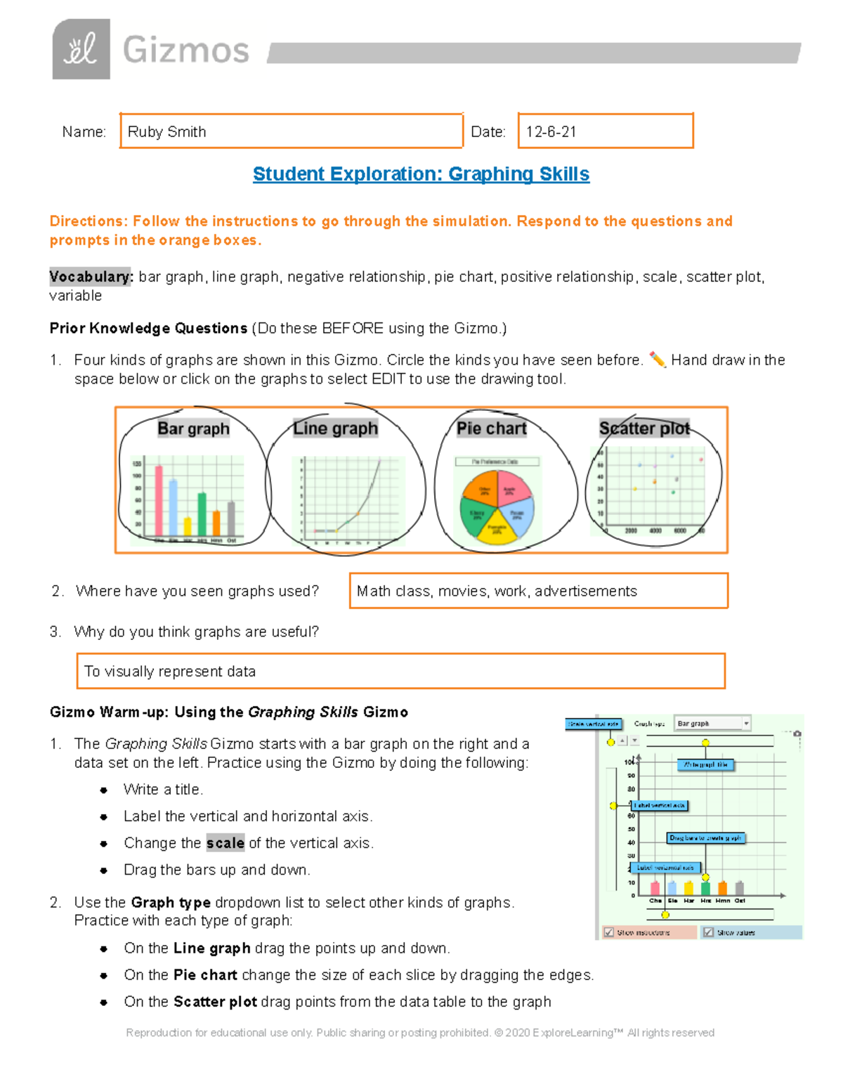 Gizmo Graphing Skills Docx Student Exploration Graphing Skills