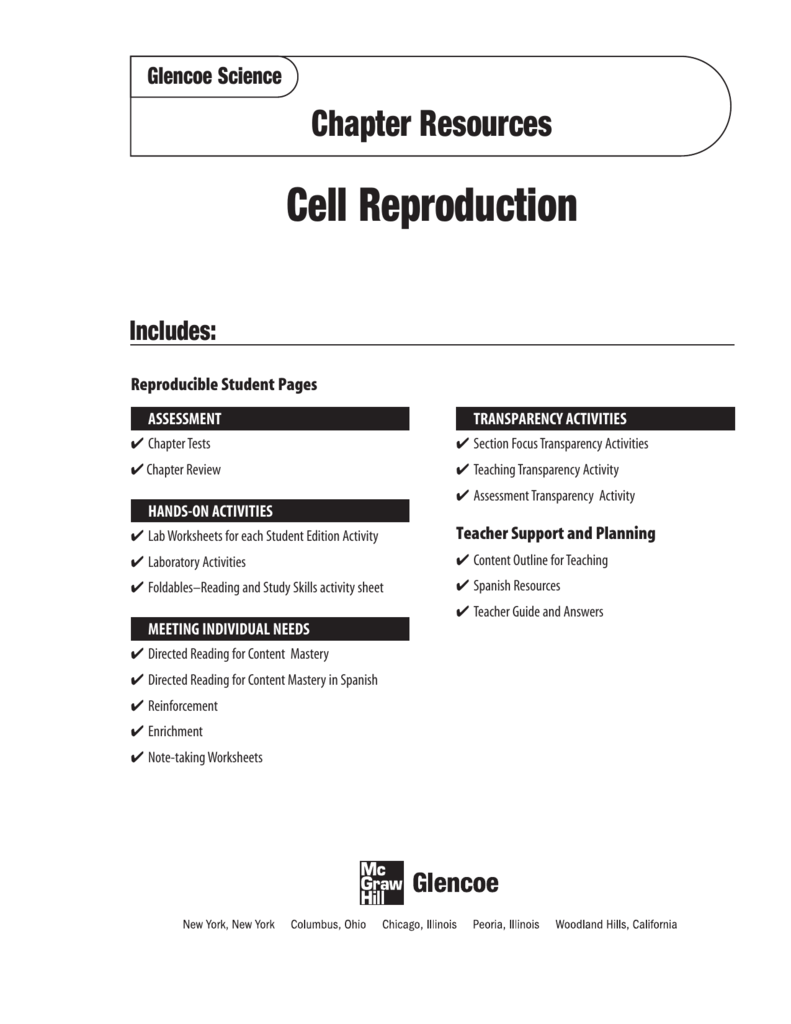 Glencoe Science Cell Worksheet Answers Scienceworksheets Net