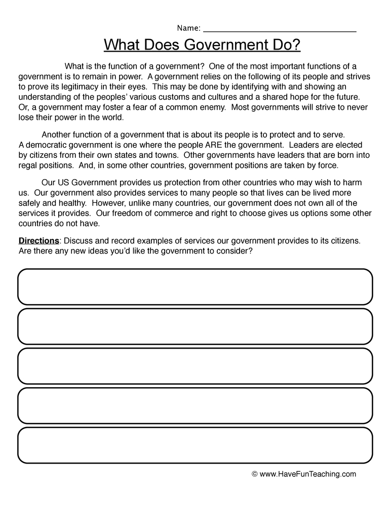 Government Functions Worksheet Have Fun Teaching