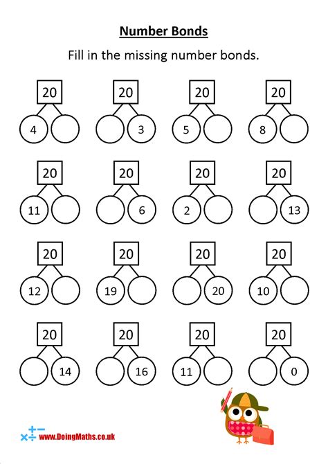 Grade 1 Number Bonds With Sums Up To 20 Math School Worksheets For Primary And Elementary Math