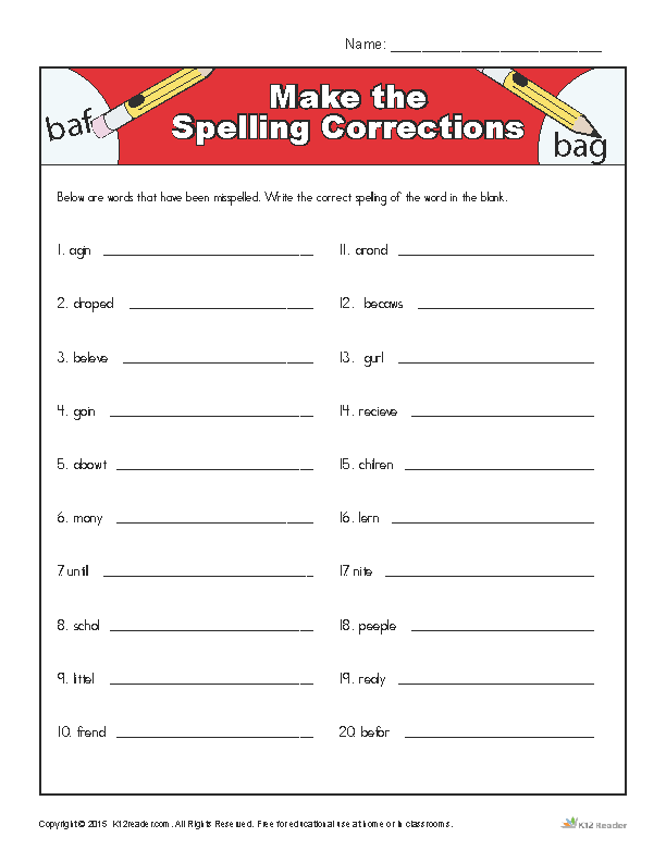 Grade 2 Worksheet Grammar Corrections