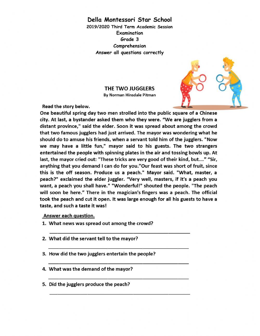 Grade 3 Comprehension Examination Worksheet Comprehension Worksheets Comprehension Third